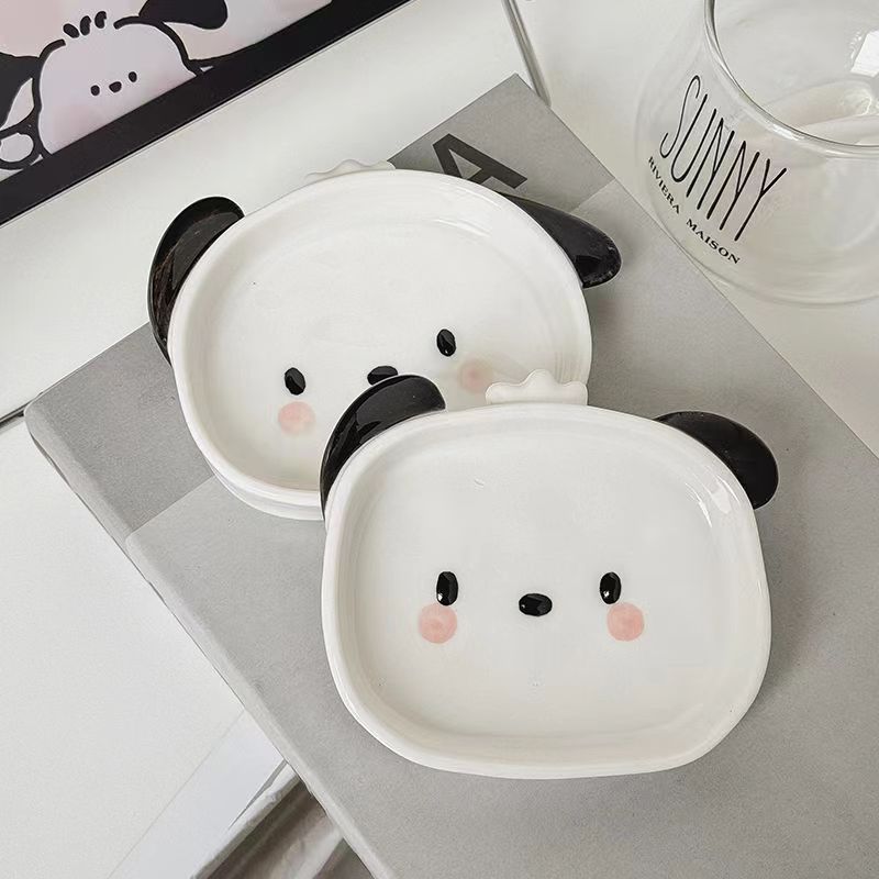 White Dog Shaped Ceramic Tray Mini Cartoon Seasoning Plate Cafe Dessert Sushi Plate Creative Desktop Decoration