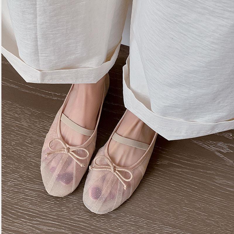 Fashion New Summer Women Pumps Shoes for Women Fashion Butterfly Knot Mesh Sandals Round Toe Mary Jane Shoes Women Breathable Flat Shoes