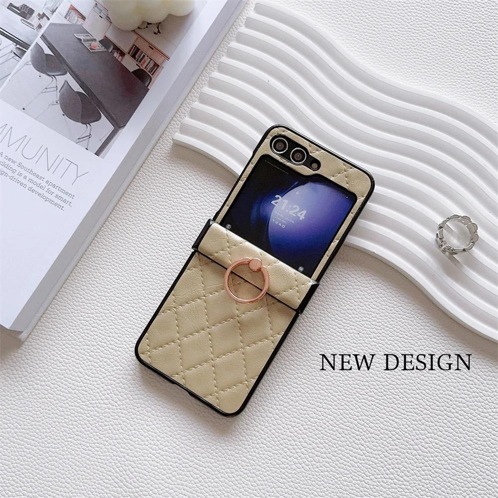 

Плетеный кожаный чехол-держатель для кольца для Samsung Galaxy Z Flip 6 5 4 3 Flip5 Flip4 Flip3 5G Защитный противоударный чехол Galaxy Z Flip5 золотой