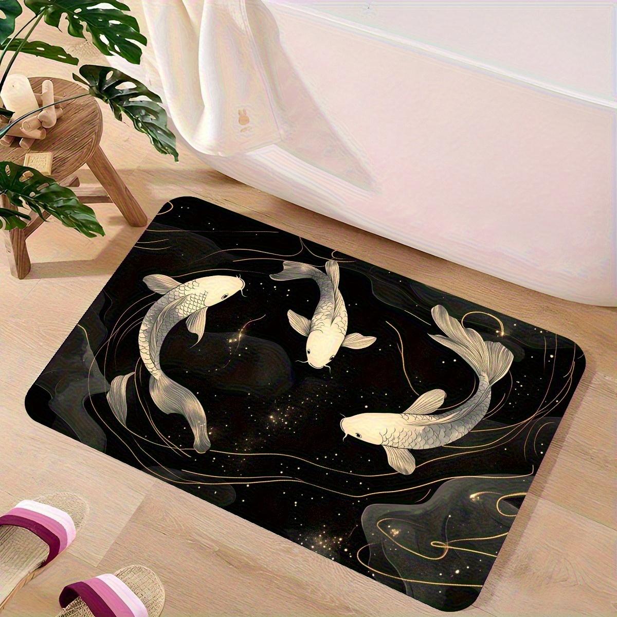 

Golden Koi Starry Night Non-Slip Quick-Dry Mat- 16 x24 Flannel Bathroom Mat with Rubber Backing, Elegant Black and White Design 40x60cm