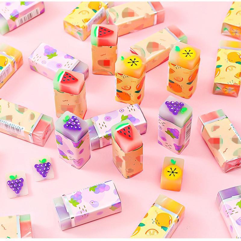 Cute Fruit Jelly Pencil Erasers Non-Toxic Soft Fun Animal Food Shaped Erasers for Kids Student School Stationery Gift
