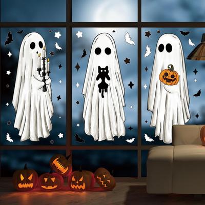 6 Pcs Halloween Large Ghost Window Clings Spooky Ghost Bats Black Cat