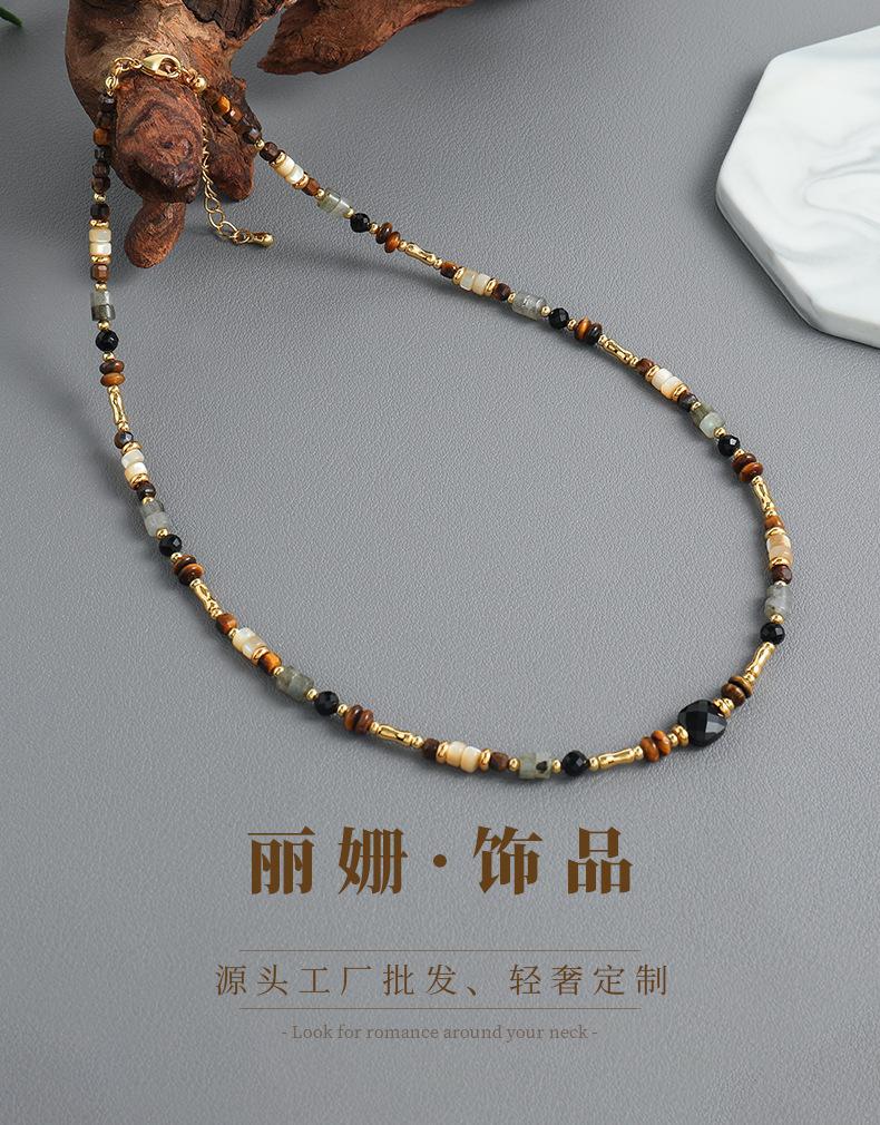 European and American color retro ethnic style natural stone shell handmade beaded necklace niche design versatile collarbone chain