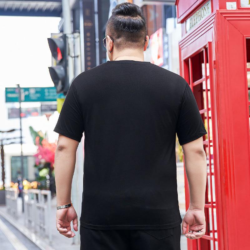 200 Pounds Men's Plus Size Plus Size Printed Short-sleeved T-shirt Fat Guy Melon Seed Collar Thin Section T-shirt Youth Bottoming Shirt Summer