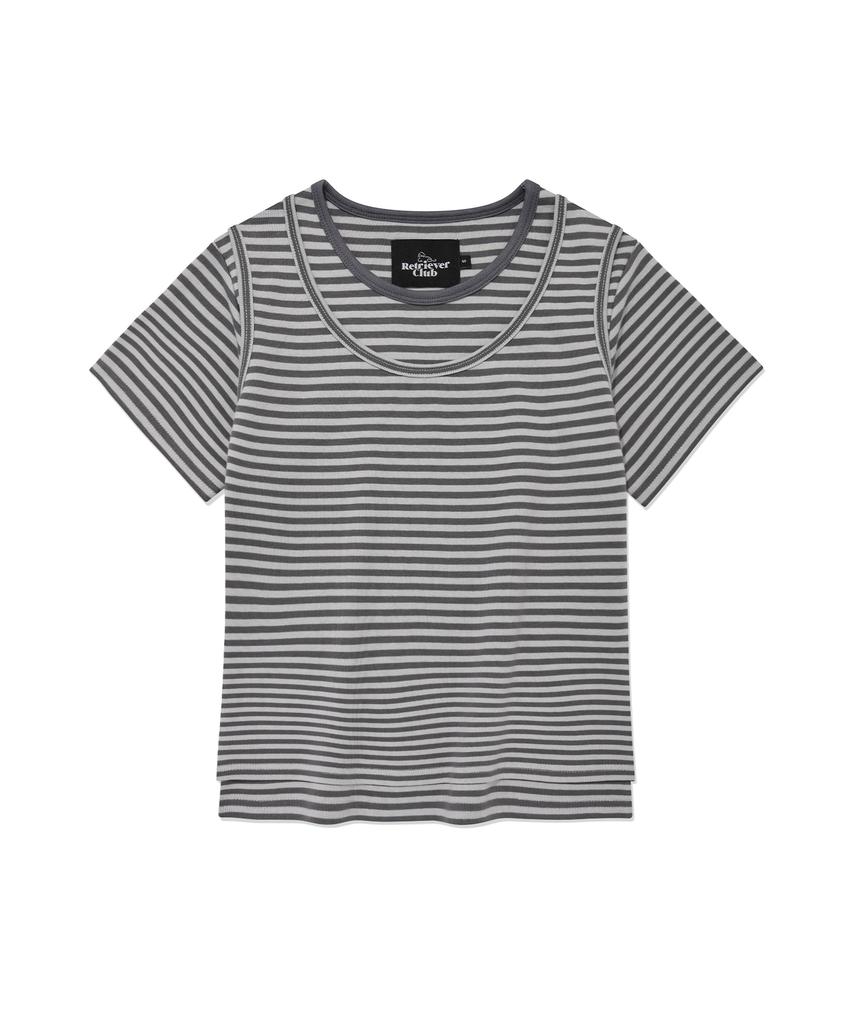 RETRIEVER CLUB Layered Stripe Crop Tee [Gray]