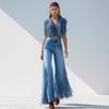 Women's High Rise Fringe Flare Jeans Loose Fit Streetwear Irregular Hem Spliced Denim Trousers
