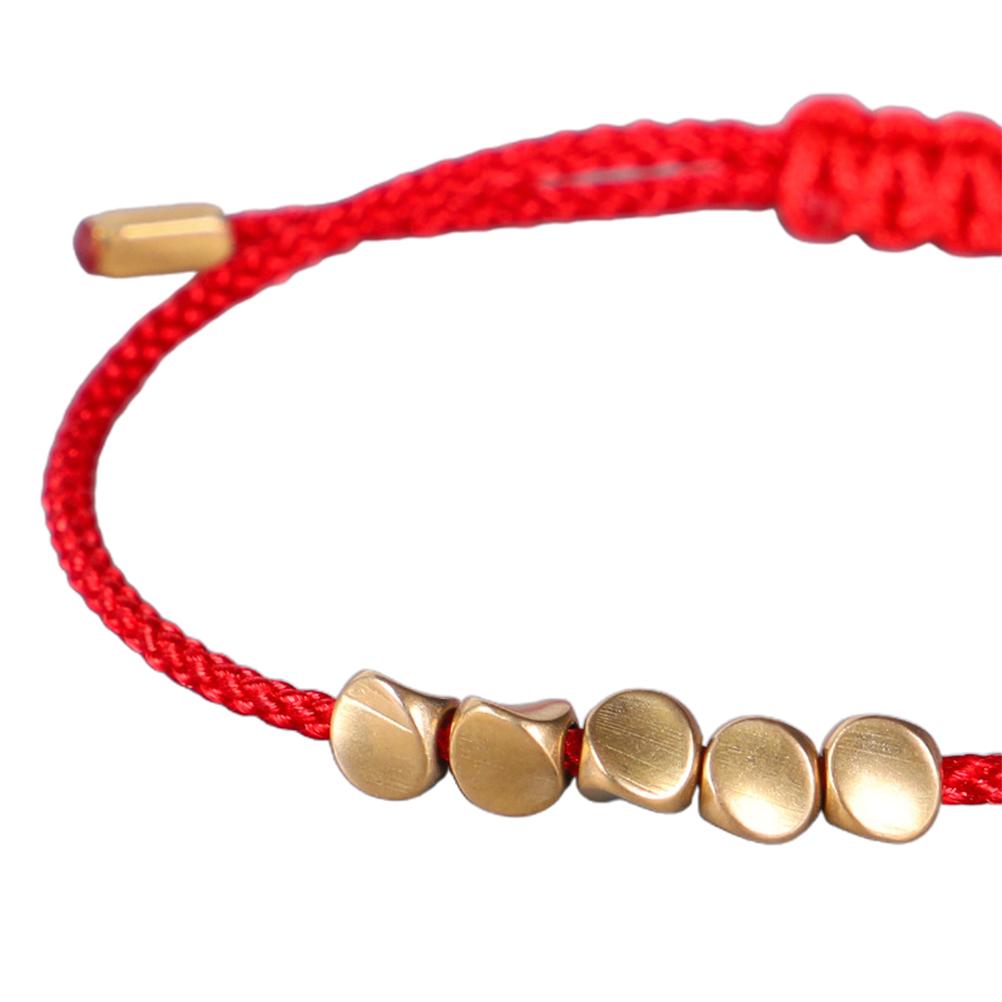 2Pcs Tibetan Copper Beads Bracelet Adjustable Handmade Buddhist Lucky Knot Red+Black Cord Bracelet for Women Men