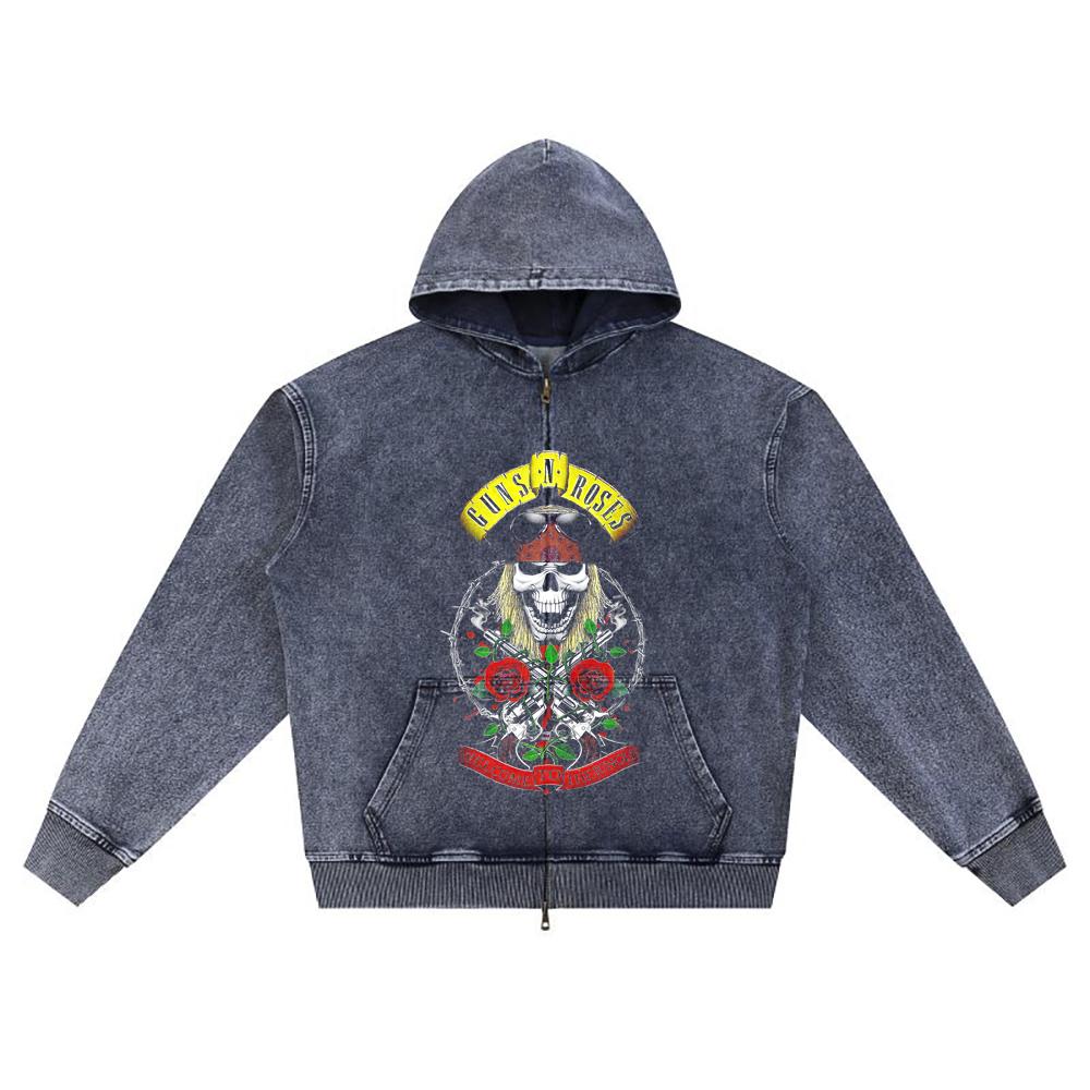 

DTG print Knitted Denim Zip-Up Hoodie Copy of GUNS FULL Brother Print Zipper Hoodies XL