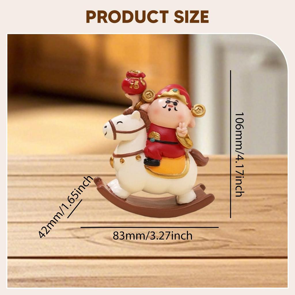 God of Wealth Figurine Small Sculpture Art Crafts Cute Rocking Horse Desktop
