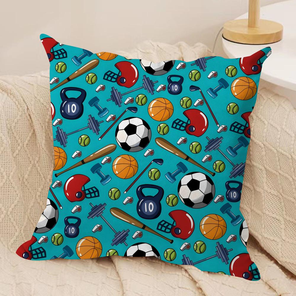 Classic Football Cushion Cover Soft Plush Fabric Double-Sided Printed Sofa Cushion Cover for All Seasons Home Decor Gift
