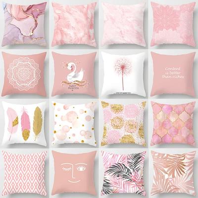 Pink Marble Polyester Pillowcase Leather Leaf Flower Cushion Cover Living Room Home Decoration Sofa Geometric