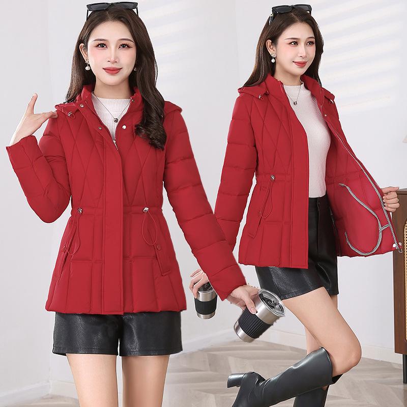 Women's Short Hooded Cotton Jacket - Waist-Slimming Korean Style Outerwear