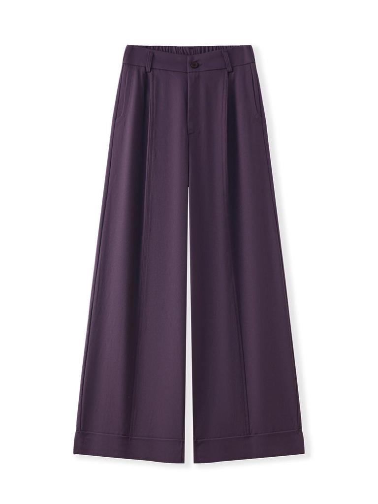 Women's High-Waisted Dark Purple Wide-Leg Pants - Spring/Autumn 2026 Lazy Drapey Casual Suit Style