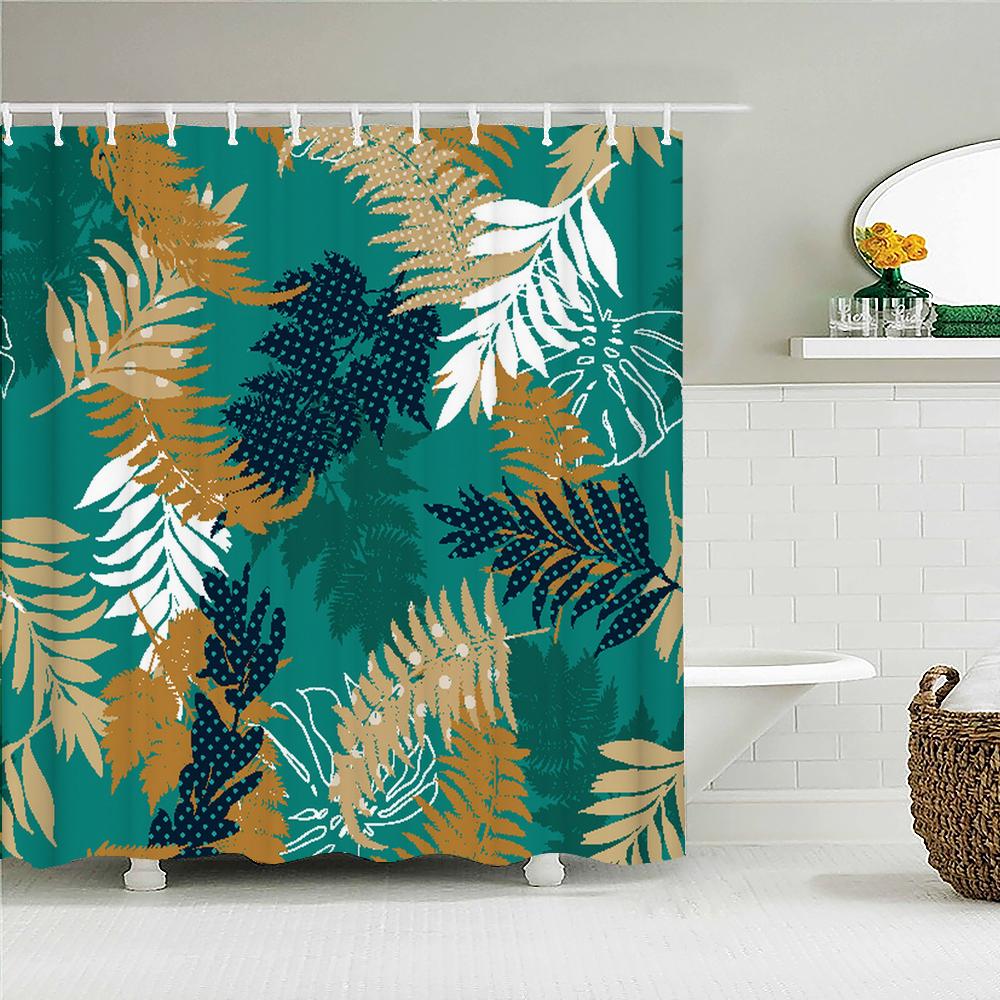 Tropical Plant Leaves Bath Curtain Waterproof Fabric Shower Curtains Colorful Leaf Pattern Bathtub Screen for Bathroom Decor