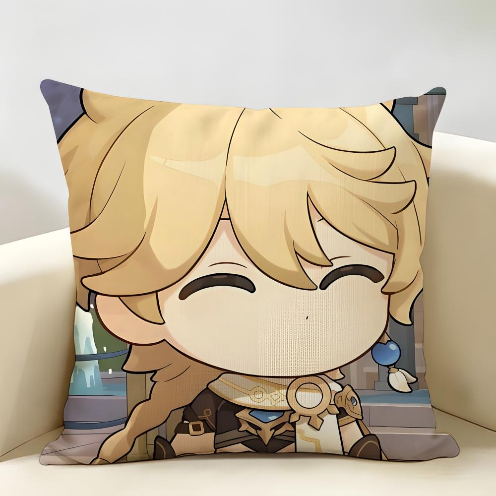Aether Cute Genshin Game Cushion Cover Natural Linen Organic Fabric DoubleSided Printing Room Sofa Decor Pillow Case