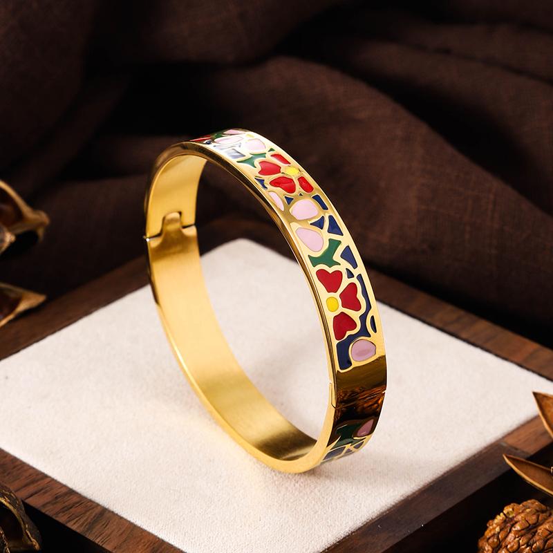 Bracciale Geometrico Aperto in Metallo Color Oro Acciaio Inossidabile Smaltato Vintage, Gioiello da Polso Geometrico Allargato Apribile, Regalo Quotidiano da Polso per Donna