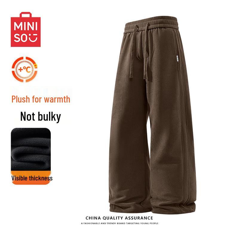 MINISO Men's Winter Warm Chenille Fleece-Lined Straight-Leg Pants