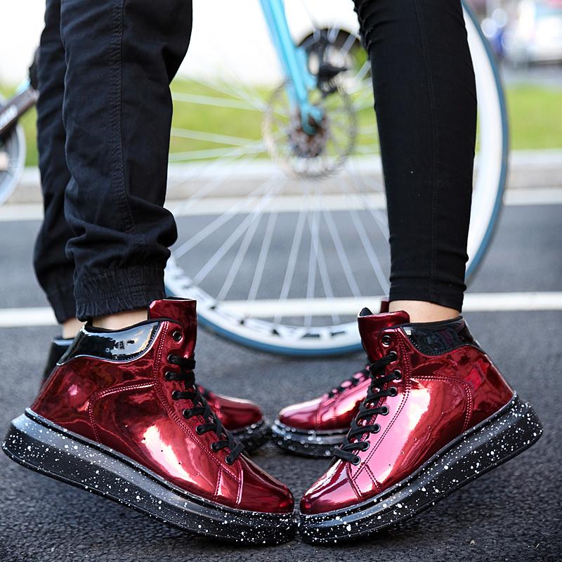 Fashion Patent Leather Casual Sneakers Men Designer Glitter Platform Shoes Men Women Red Sneaker Lightweight Mens High Top Shoes