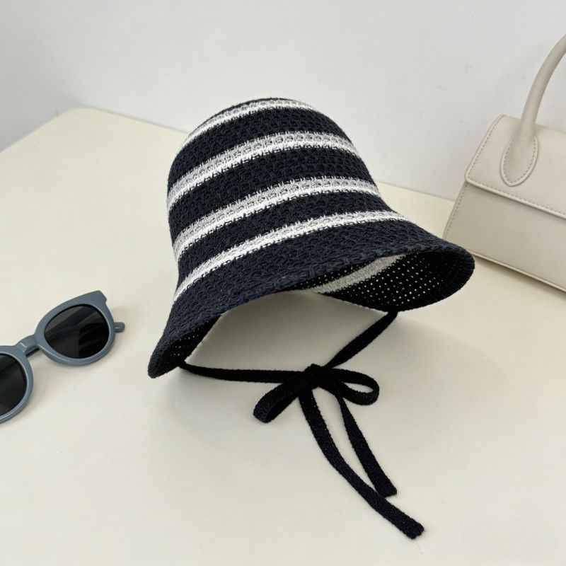 Color knitted hollow breathable bucket hat women's summer outdoor face small sunshade bucket hat women's basin hat