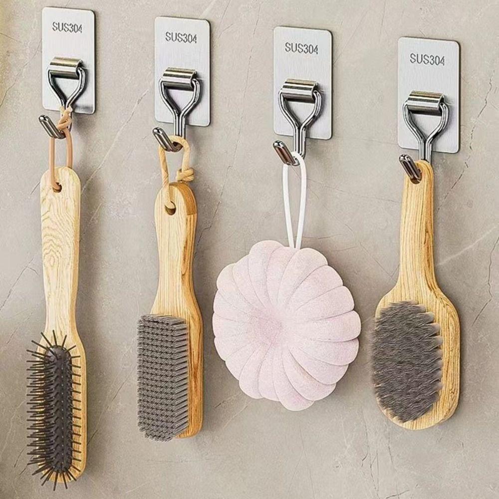 5/8PCS Bear Shape Sticky Hook Stainless Steel Door Behind Hook Self-adhesive Hook  Bathroom Kitchen