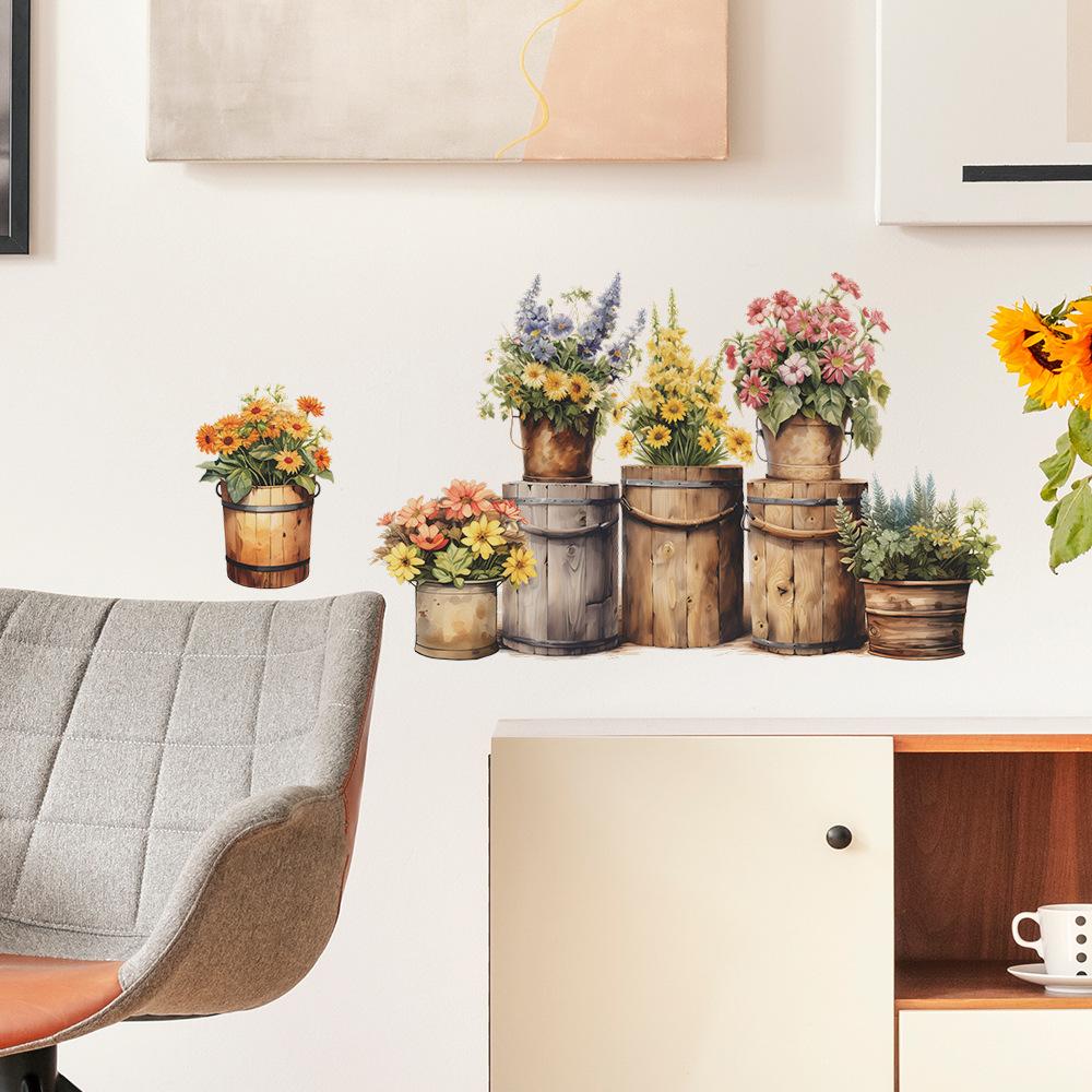 Kreativ Färsk Blomkruka Väggdekal för Sovrum Vardagsrum Entré Heminredning Självhäftande