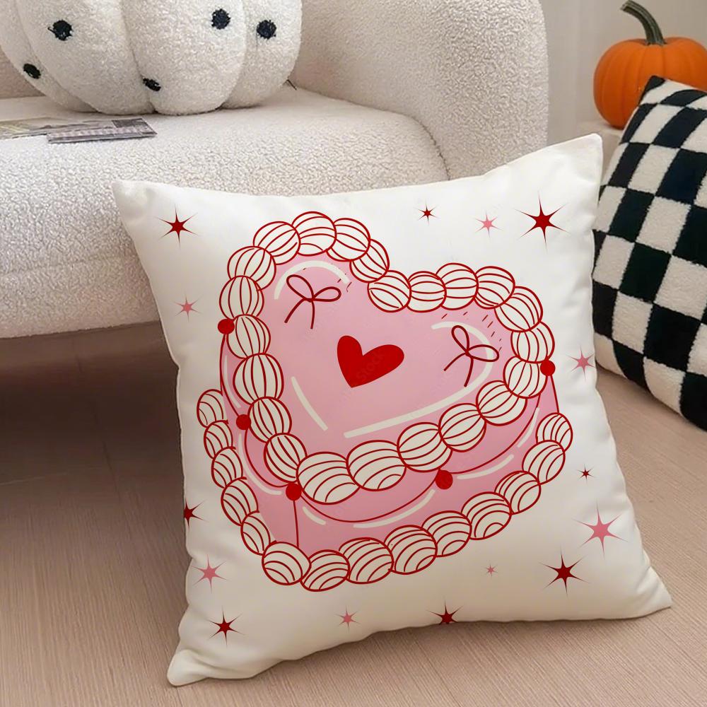Valentines Day Gift with Heartshaped Pattern Cushion Cover Throw Pillow Cover Hidden Button Durable Polyester Chair Cushion
