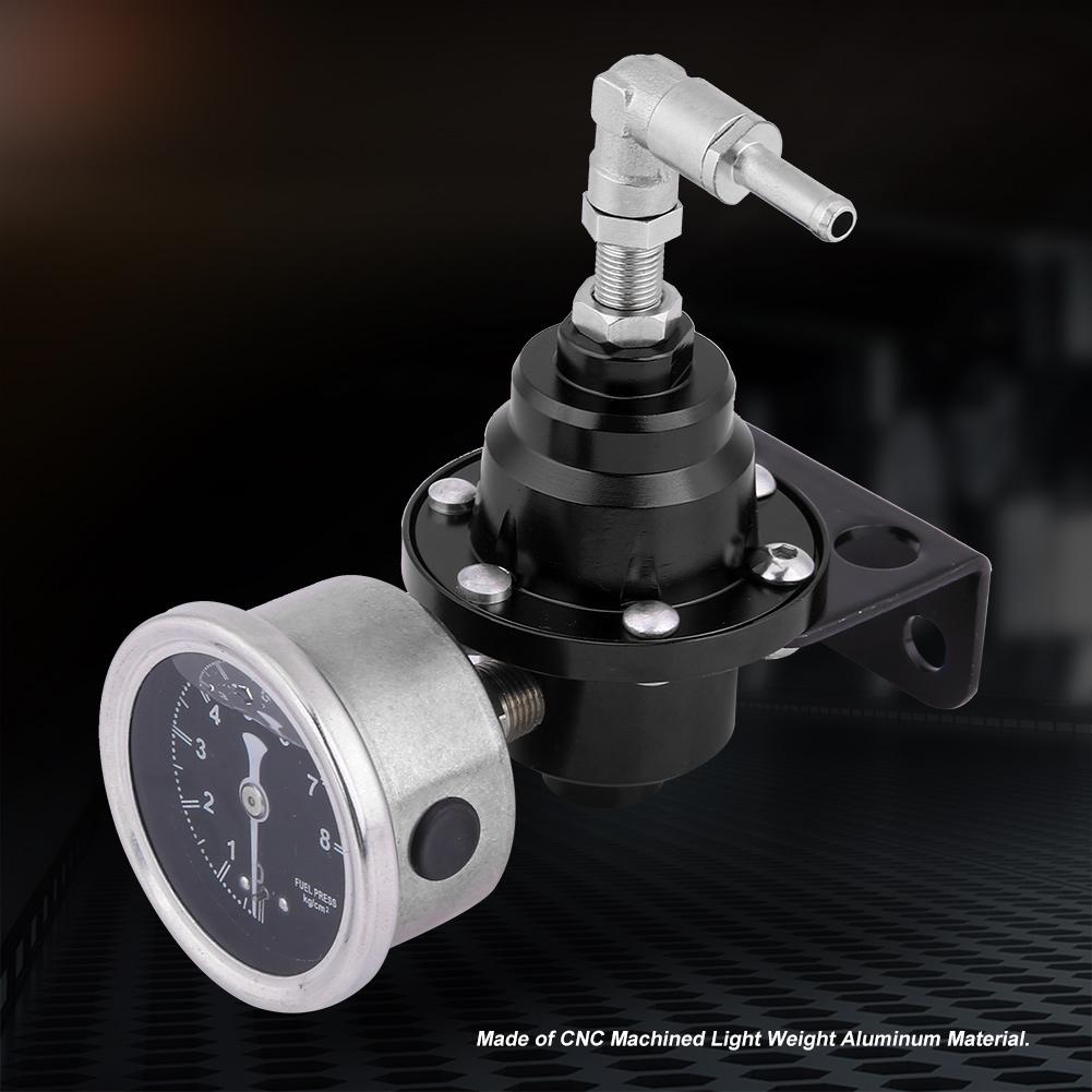 Universal Aluminum Car 160psi Adjustable 1: 1 Fuel Pressure Regulator Oil Gauge Kit (Black)