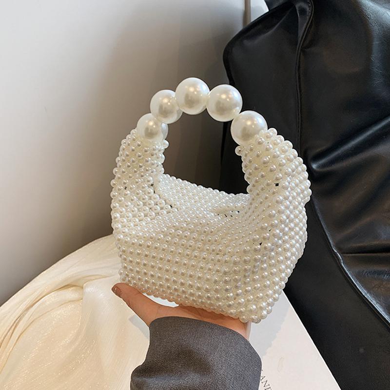 Luxury Pearl Beading Woven Handmade Hobo Bag Fashion Women Handbag Evening Bag Wedding Party Shoulder Crossbody Bag