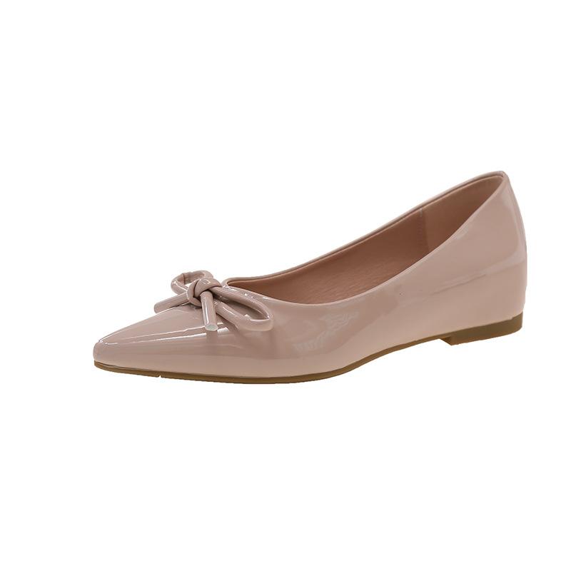 Nude pointed single shoes women's new small inner height increase flats versatile bow evening shoes