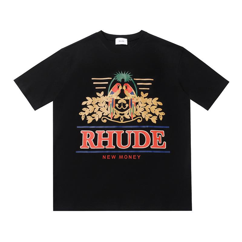 T-shirt a maniche corte 23SS brand di tendenza transfrontaliero europeo e americano RHUDE stampa con lettere di pappagallo spiga di grano uomo e donna high street