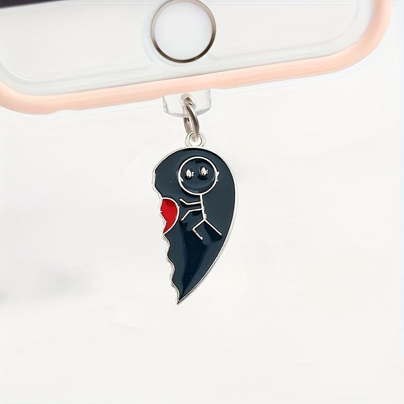 1 Pair of Heart-Shaped Couple Stick Figure Phone Dust Plugs, 2pcs Keep the Phone Ports Clean and Add a Romantic Touch, Stylish and Practical