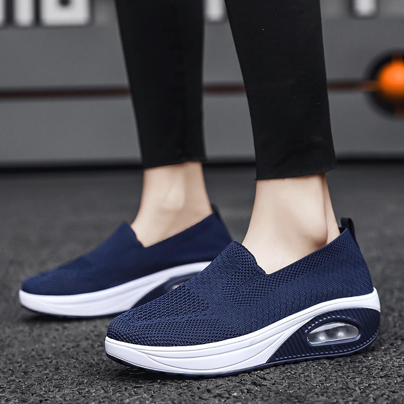 Women Slip on Walking Shoes Air Cushion Sneakers Pink Grey Black Blue Elevator Platform Orthopedic Socks Shoes Plus Size