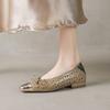 Fashion 2025 New Spring Women Pumps Square Toe Chunky Heel Split Leather Women Shoes Concise Hollow Slip-on Handmade Shoes
