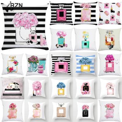 New Floral Polyester Pillowcase Creative Flowers Perfume Bottles Cushion Covers 18" Sofa Chairs Couch Throw Pillows Home Decor