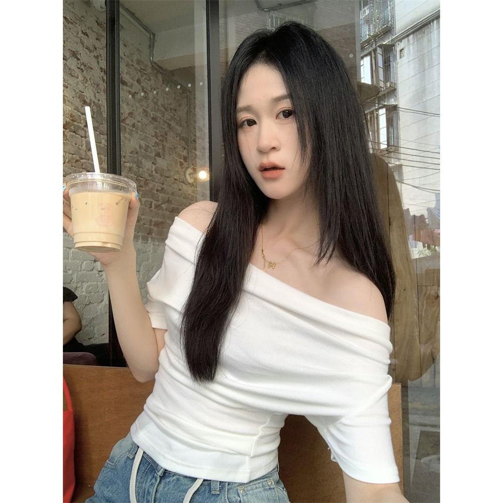 

Sweet Shoulder Short Sleeve T-Shirt Women s Spring and Summer New Design Off-Shoulder South East Asia Top S