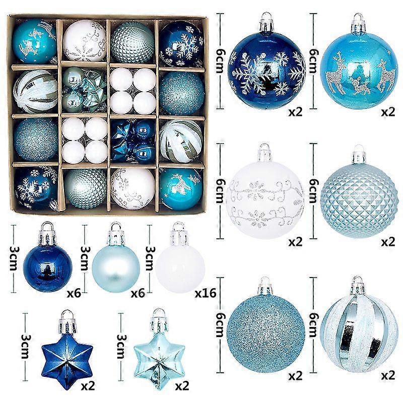 New 44-piece Paper Box (blue and White) New Christmas Balls 44pcs Painted Special-shaped Paper Box 3-6cm Set Christmas Decorations Electroplated Ball