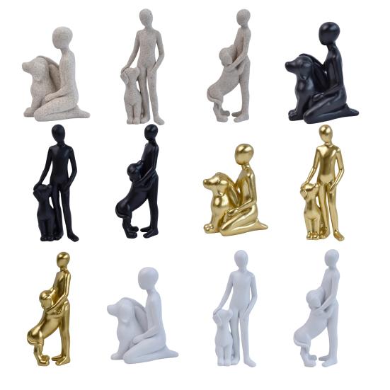 Modern Abstract Man and Dog Statue Desktop Decoration, Resin Pet Lover Gift for Home Office Shelf, Minimalist Human & Puppy Sculpture Figurine for