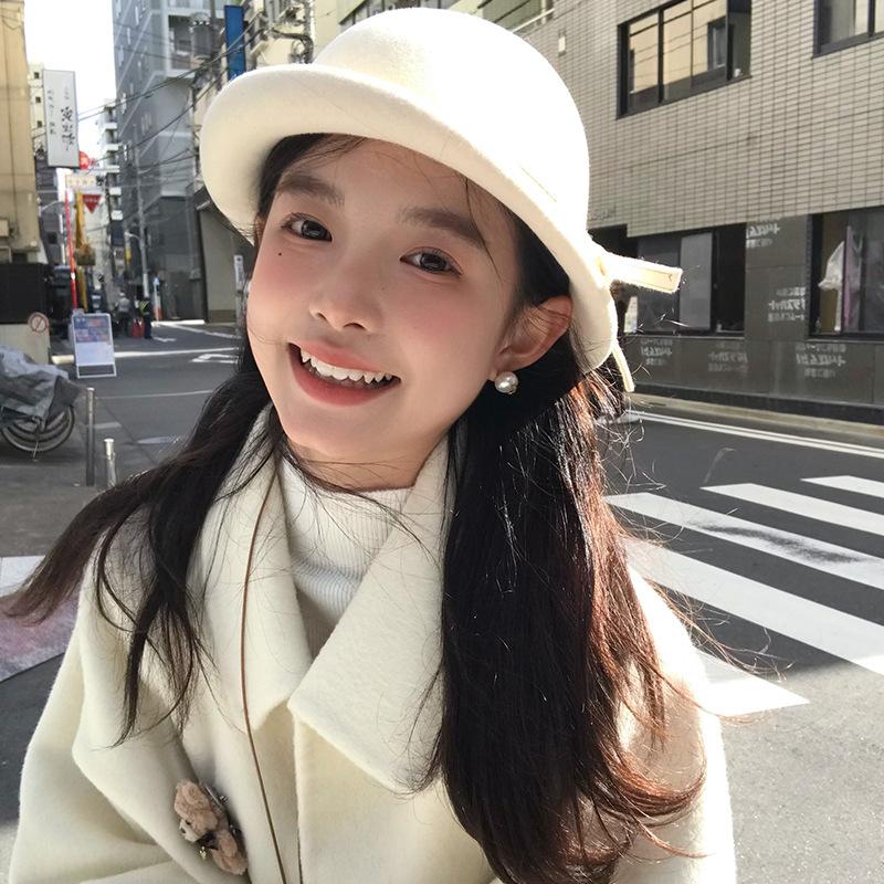 Top Hat Wearing Autumn and Winter Fisherman Hats for Australian Hairy Women with Bows and Basin Hats