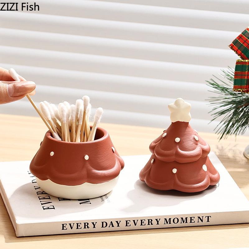 BRChristmas Tree Shape Ceramic Toothpick Holder Dental Floss Cotton Swab Boxes Nordic Creative Home Desktop Decor Organizer GiftEY