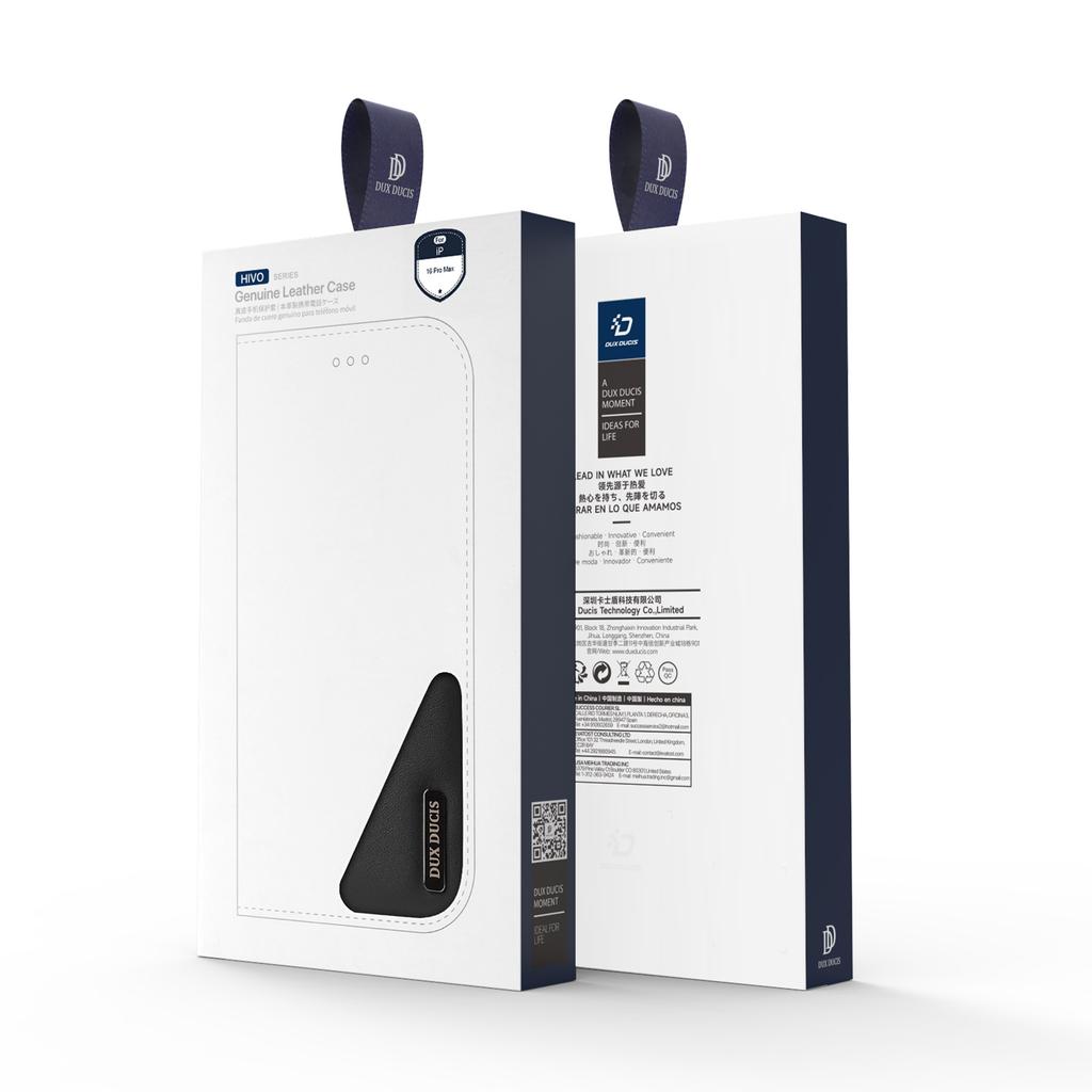 DUX DUCIS Hivo Series for iPhone 16 Pro Case Cowhide Leather Wallet Phone Cover Stand View