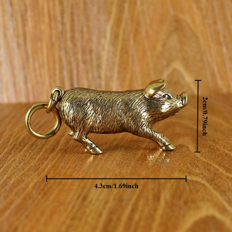 1pcs Brass Pig Hair Pig Pendant Keychain Decoration for Boys' Birthday Gift Ornament Zodiac Pig Desktop Ornament Home Decorations Keychain Pendant