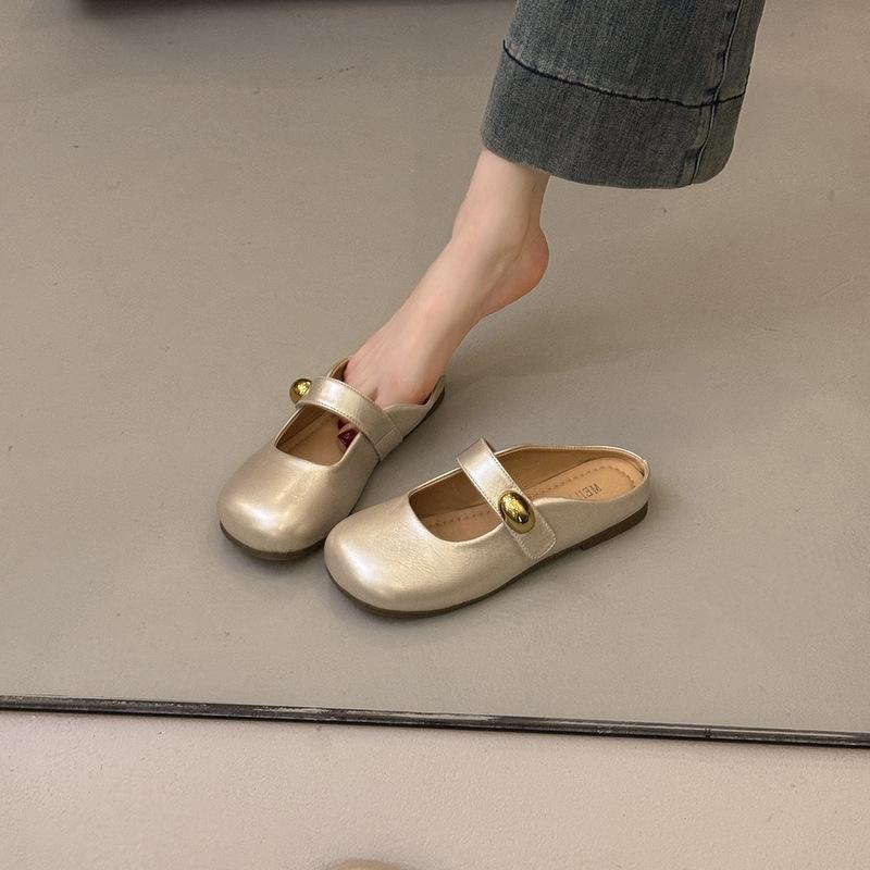 Cowhide version with skirt, one-pedal lazy shoes, bag head and half slippers, women's summer outer wear new models