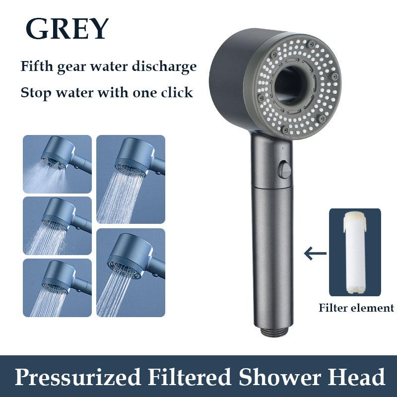 5-mode Adjustable Hollow High-pressure Shower Head Water Filter Shower One-Key Stop Shower Bathroom Accessories