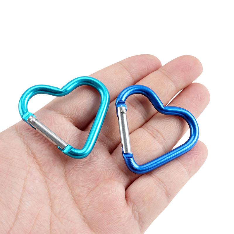 1 Pcs Heart-shaped Aluminum Carabiner Key Chain Clip Outdoor Keyring Hook Water Bottle Hanging Buckle Travel Kit Accessories