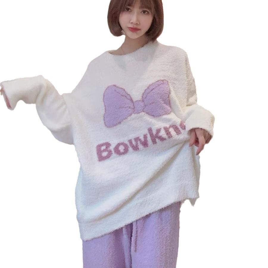 Autumn and winter new women's loungewear casual and comfortable soft pajamas thickened warm striped pajamas set