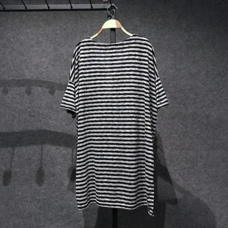 T-shirt Women Plus Size Striped T-Shirt Fit V-Neck Casual Large Size Loose Pullover Short-sleeved Tops