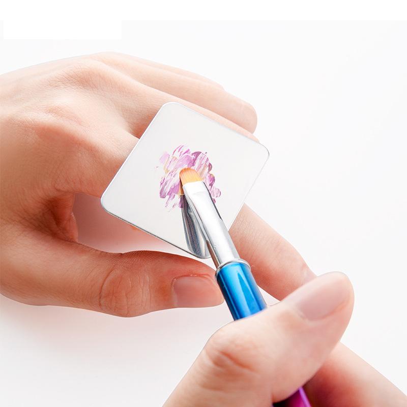 Paleta de arte de uñas de acero inoxidable con anillo, paleta de maquillaje, herramienta de maquillaje de manicura