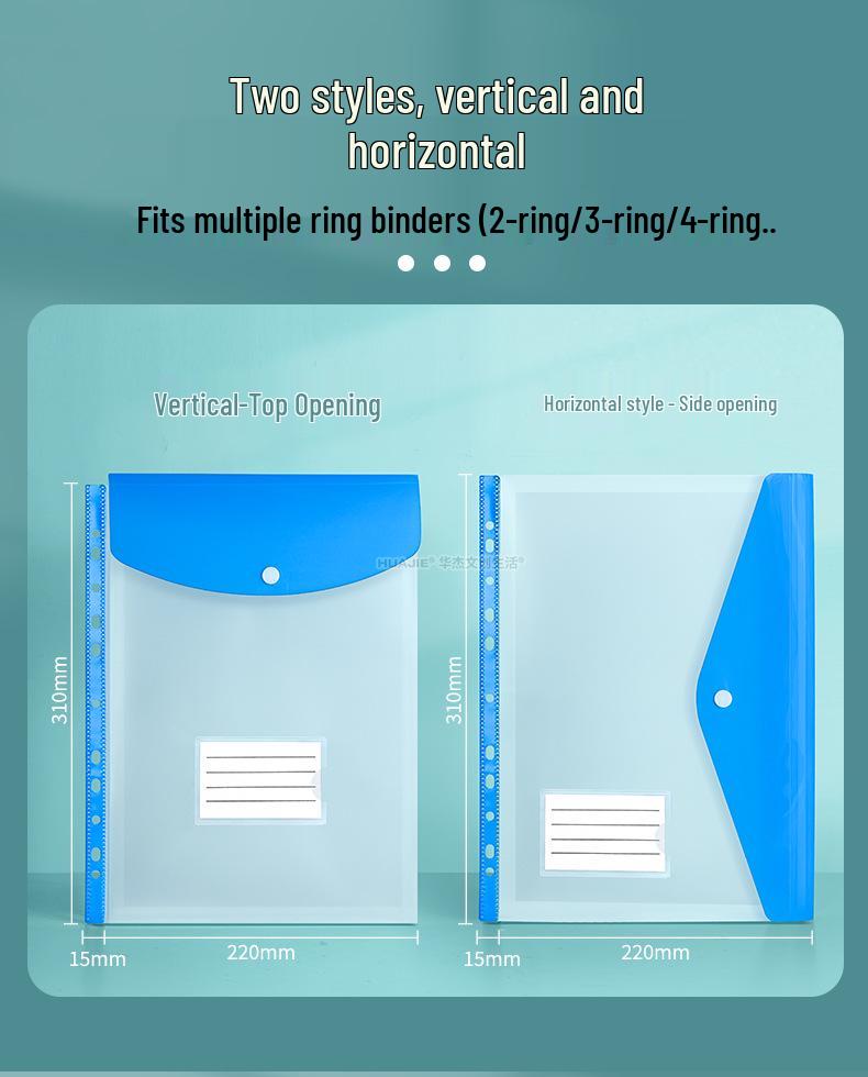 4 Clear Snap-Button File Pockets with Labels, Thickened, Large Capacity Vertical Folder, School Subject Dividers