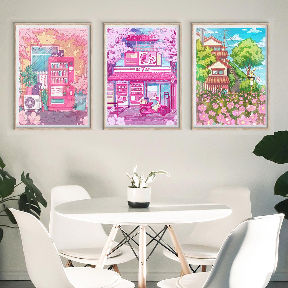 Japanese Sakura Canvas Painting Posters Landscape Animal Cats Wall Art Prints Travel Pictures for  Living Room Home Decoration