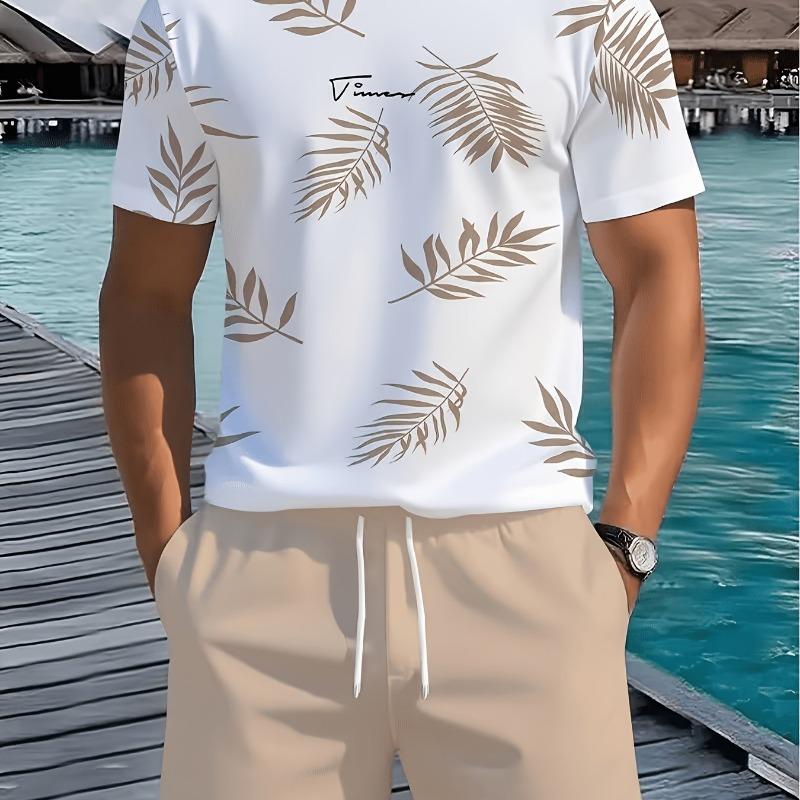 2 Piece Summer Casual Everyday Men's Short Sleeve Shorts Set Hawaiian Print Men's T-shirt Outdoor Sports Men's Beach Shorts